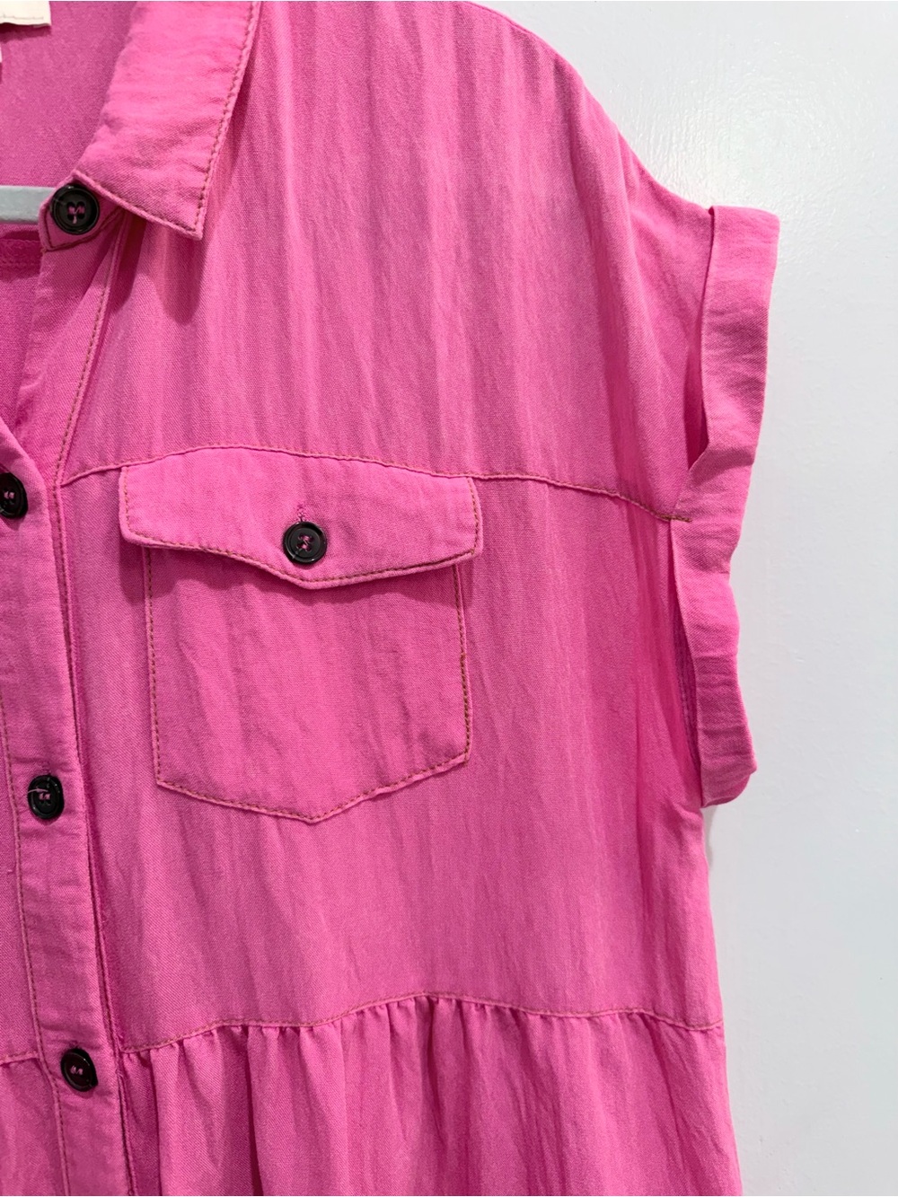 Umgee Hot Pink Tiered Frayed Hem Shirt Summer Shirt Mini Dress Oversized Large - Picture 6 of 12